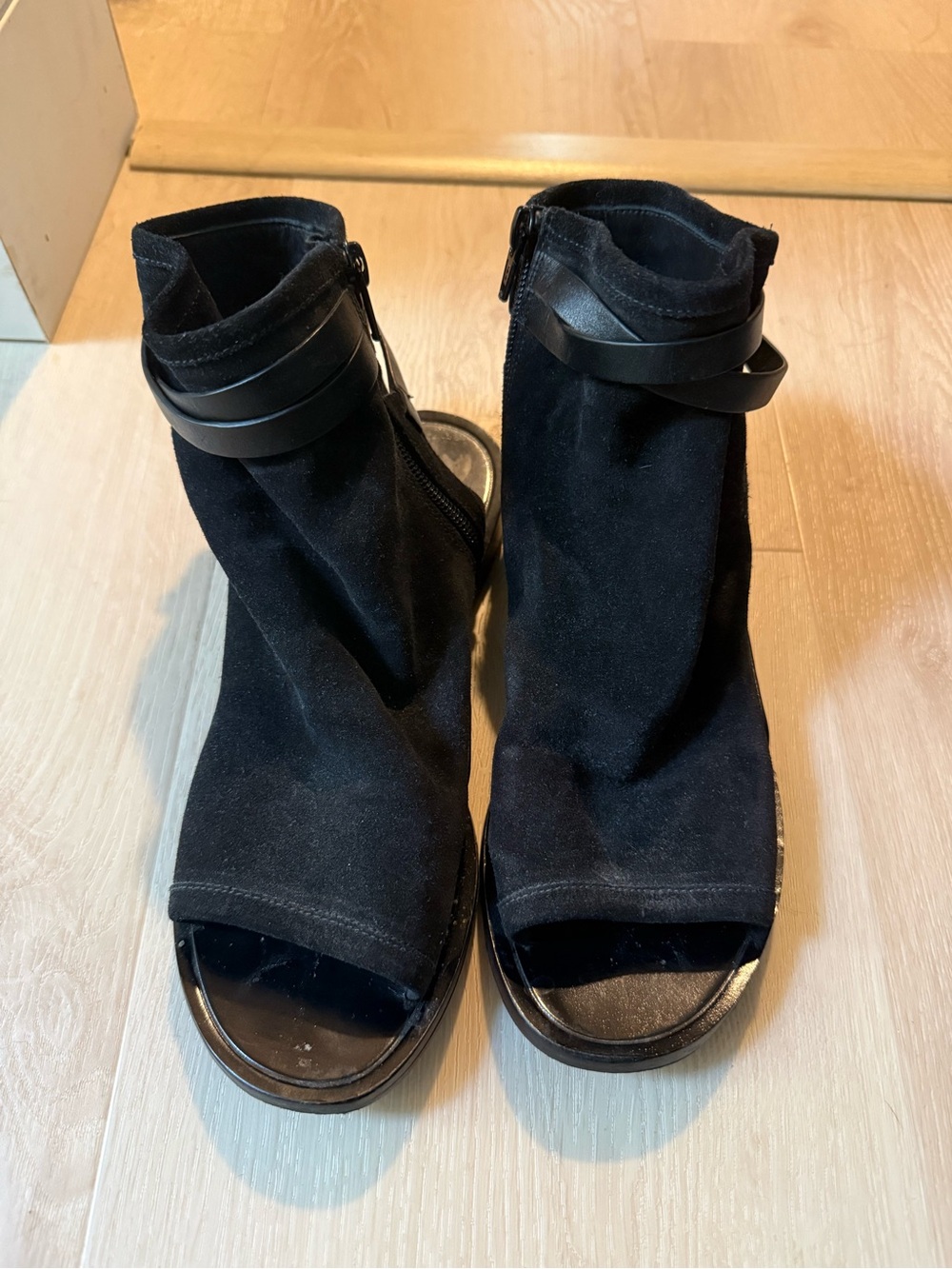 Vince, Black Suede Open-Toe Ankle Boot Sandals - Women's